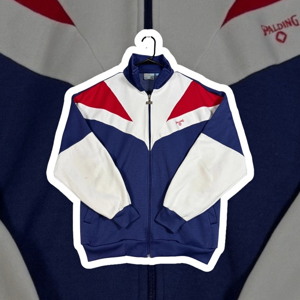 Vintage Spalding Track Jacket Mens Medium Blue White Red Colorblock Full Zip USA